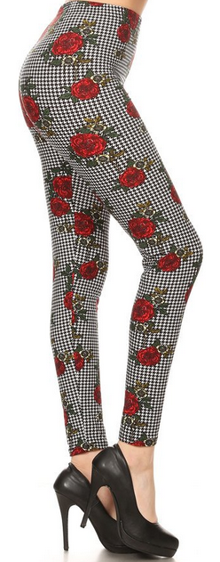 Elegant Roses Butter Soft & Stretchy Leggings. Elastic Band.