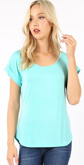 Last Small (runs big) Mint Cuffed Sleeve Round Bottom Shirt Soft and Comfy!