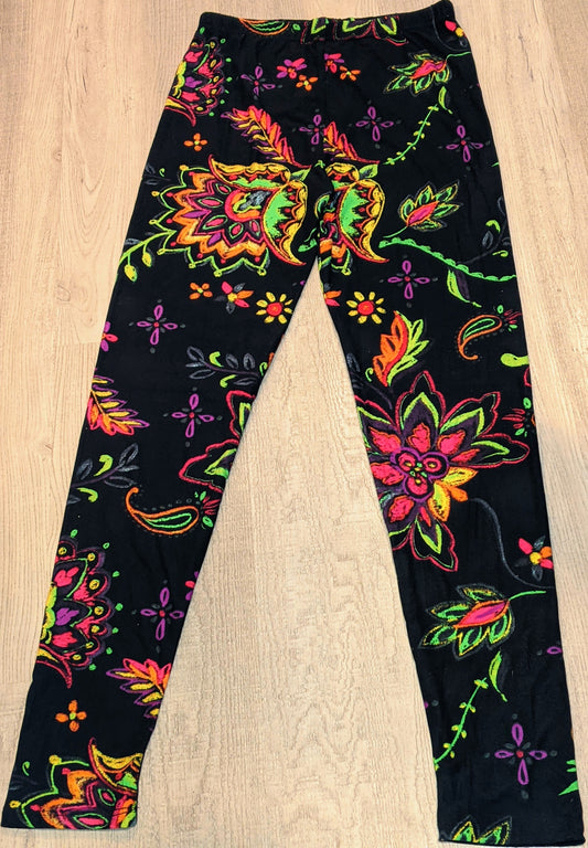 Neon Floral Black Background, Extremely Soft, Hyper Stretch, Elastic Band