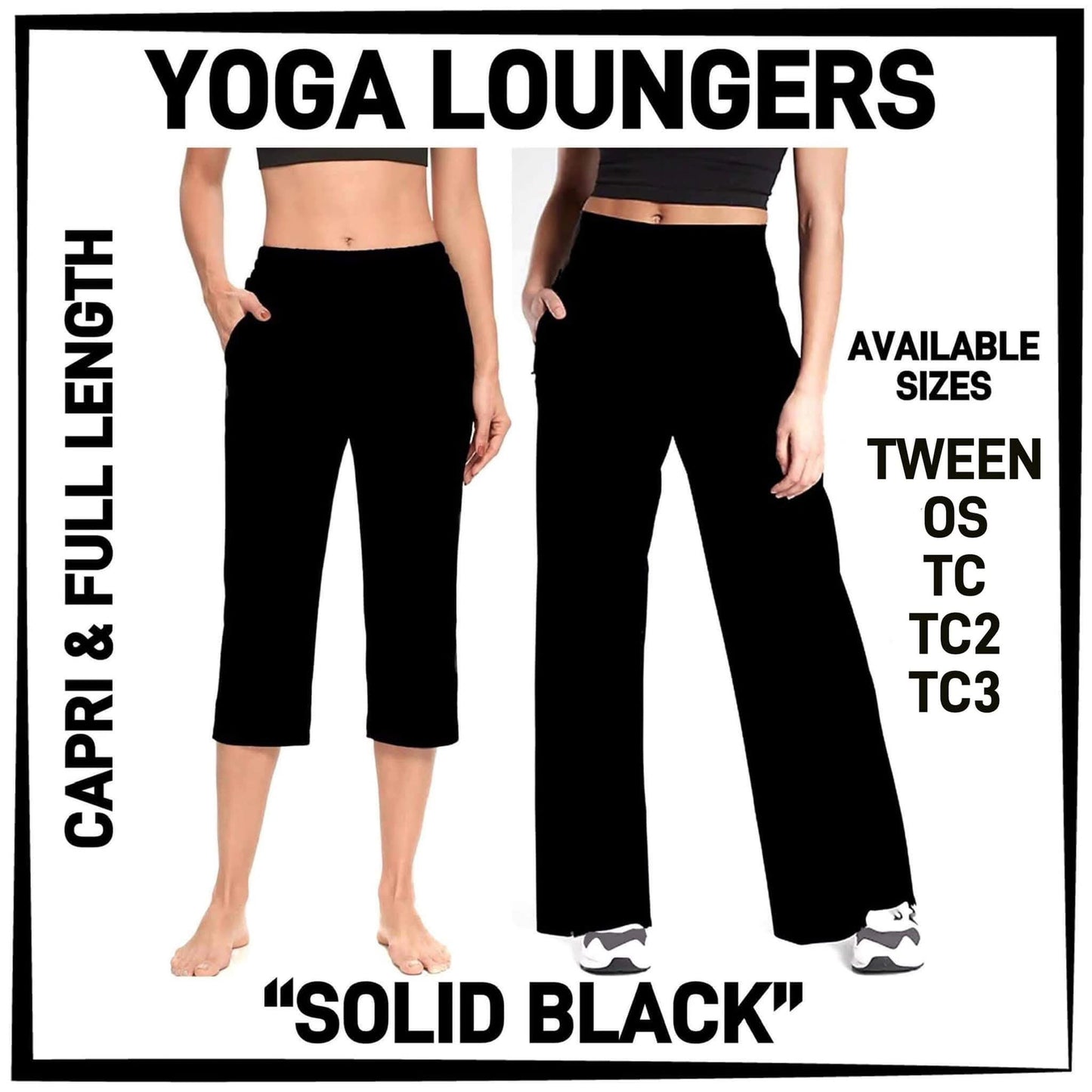 Solid Black Yoga Full Length Lounger, Butter Soft, Elastic Band