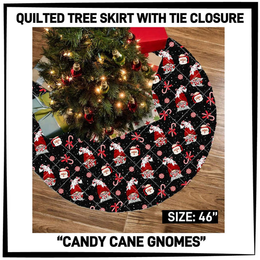 Candy Cane Gnomes Quilted Tree Skirt