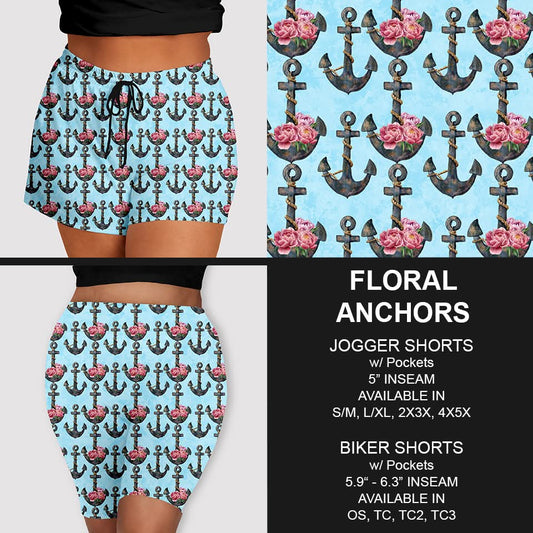 Floral Anchors Jogger Shorts w/ Pockets