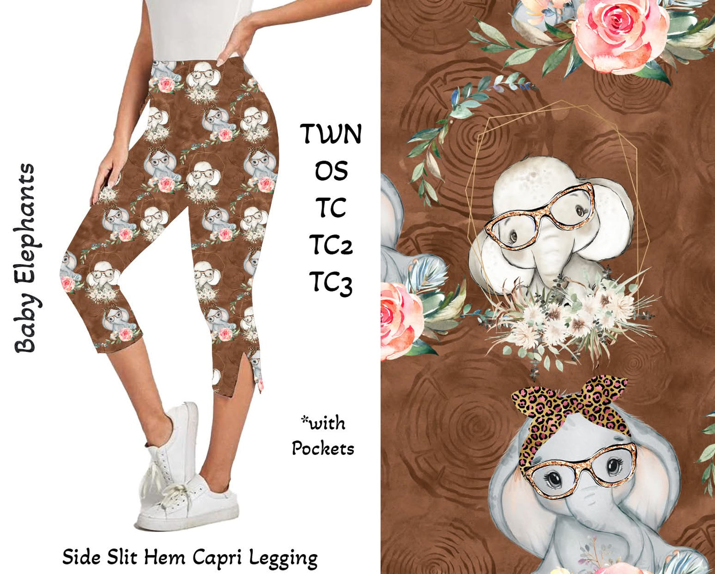 Baby Elephant Side Slit Hem Capri w/ Pockets
