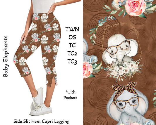 Baby Elephant Side Slit Hem Capri w/ Pockets