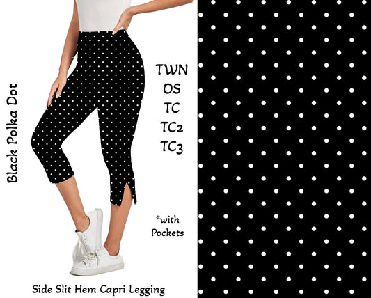 Black Polka Dot Side Slit Hem Capri w/ Pockets