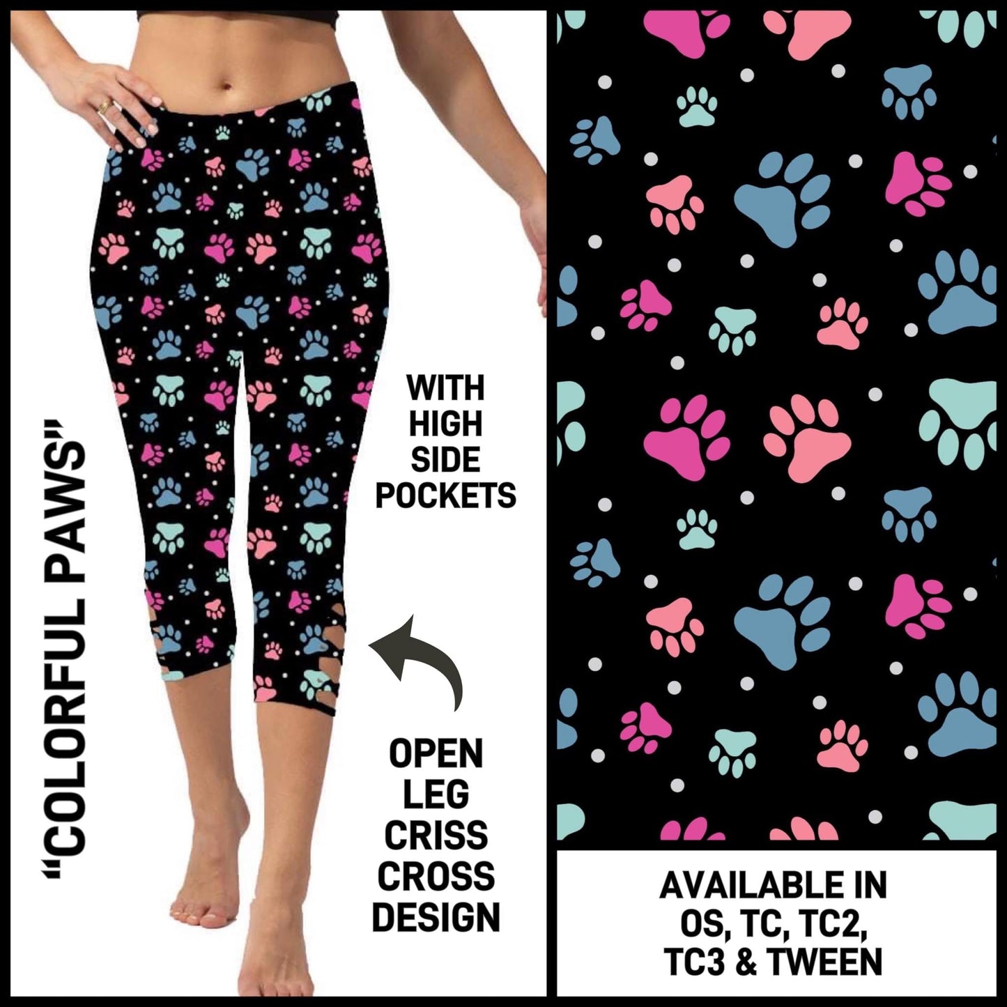 Colorful Paws Criss Cross Capri w/ Pockets