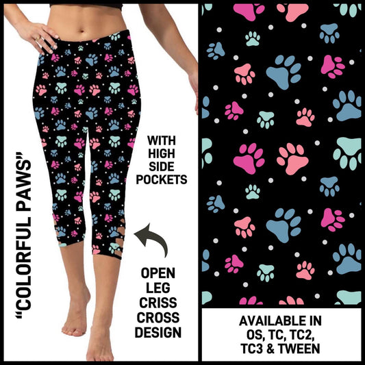 Colorful Paws Criss Cross Capri w/ Pockets