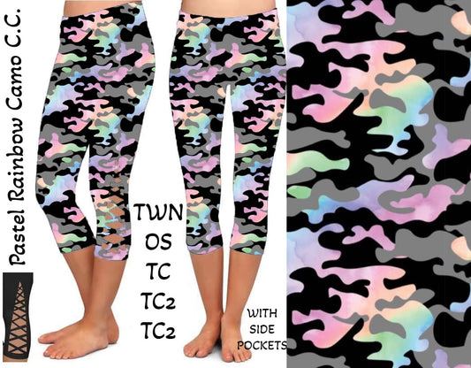 Pastel Rainbow Camo Criss Cross Capri w/ Pockets