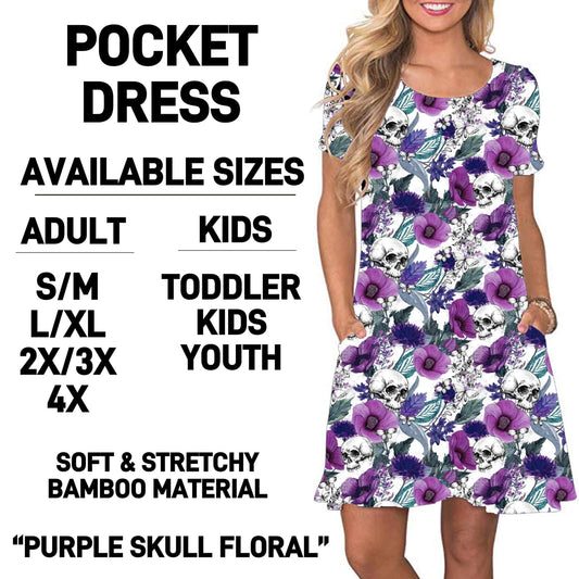 Purple Skull Floral Pocket Dress