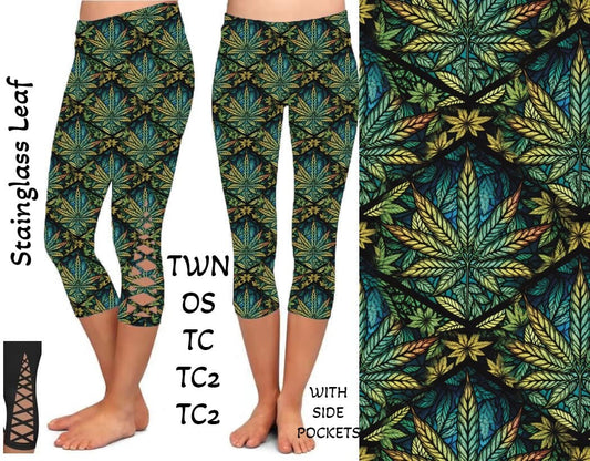 Stained Glass Leaf Criss Cross Capri w/ Pockets