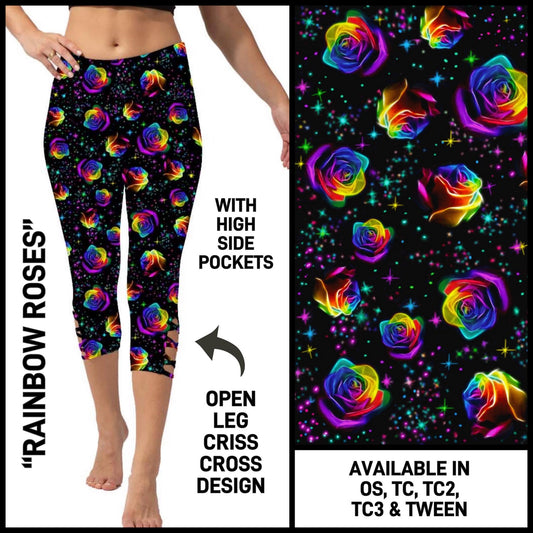 Rainbow Roses Criss Cross Capri w/ Pockets