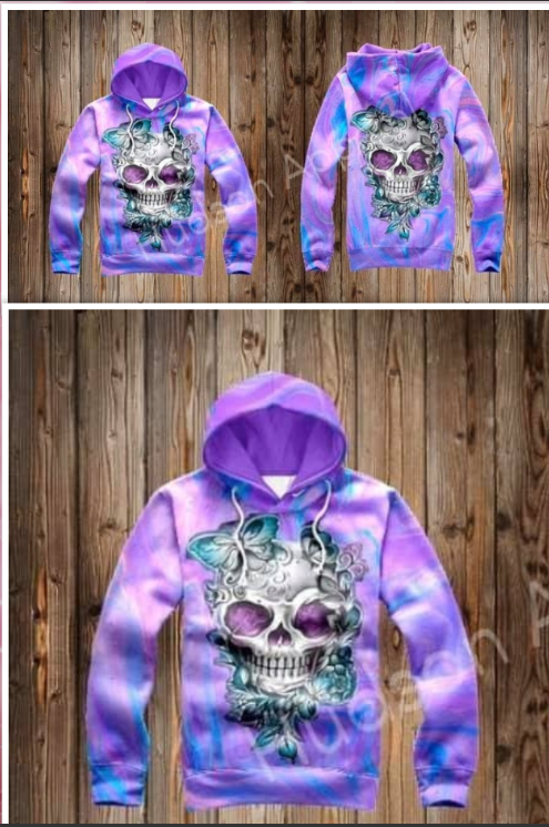 Custom Purple Marble Skull (Stretchy Leggings Material) Hoodie with Pockets