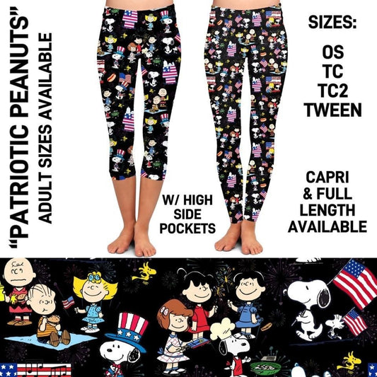 Patriotic Charlie Brown Snoopy Designer Capri. High Waist, Extra Stretch and Softness.
