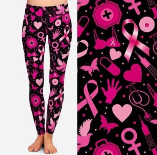 Breast Cancer Awareness Pink Ribbon Leggings- SUPER SOFT