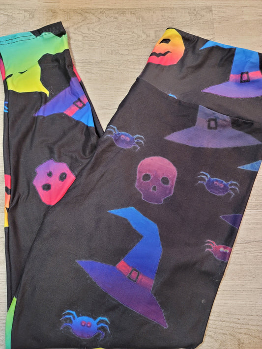 Spooky Skulls & Witch Hats Leggings. Hyper Stretch and softness! Yoga Band.