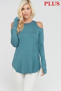 2 Color Options, Cold Shoulder, Long Sleeve, Soft & Stretchy Tunic Top. Runs a bit big.