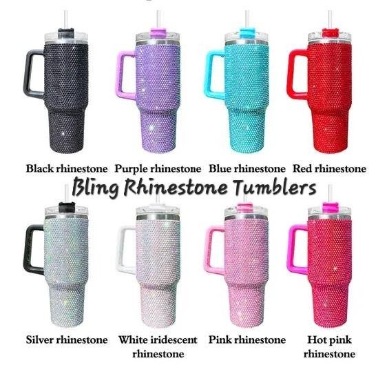HUGE!!! Shiny Rhinestone 40 Oz Tumbler with Handle, Stainless Steel Insulated Travel Coffee Mug Double Wall Leak Resistant Vacuum Tumbler with Straw