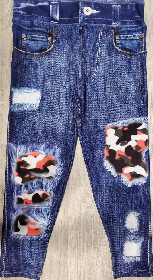 Peek A Boo Green Camo Jegging CAPRI. High Waist, Super Soft and Stretchy!