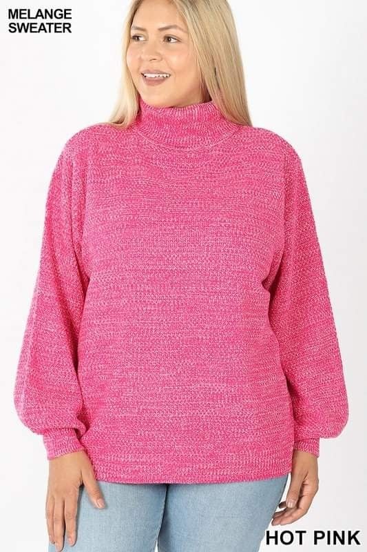 Loose Turtleneck Balloon Sleeve Soft Stretchy Sweater - Zanana