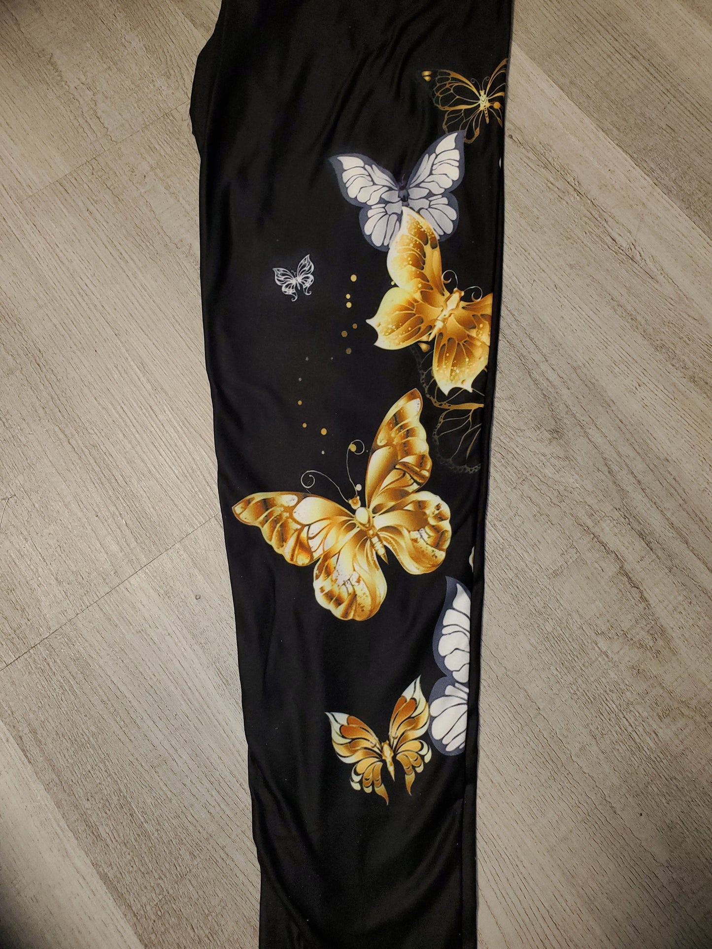 Black with Gold Butterfly Leggings, Yoga Band, High Waist