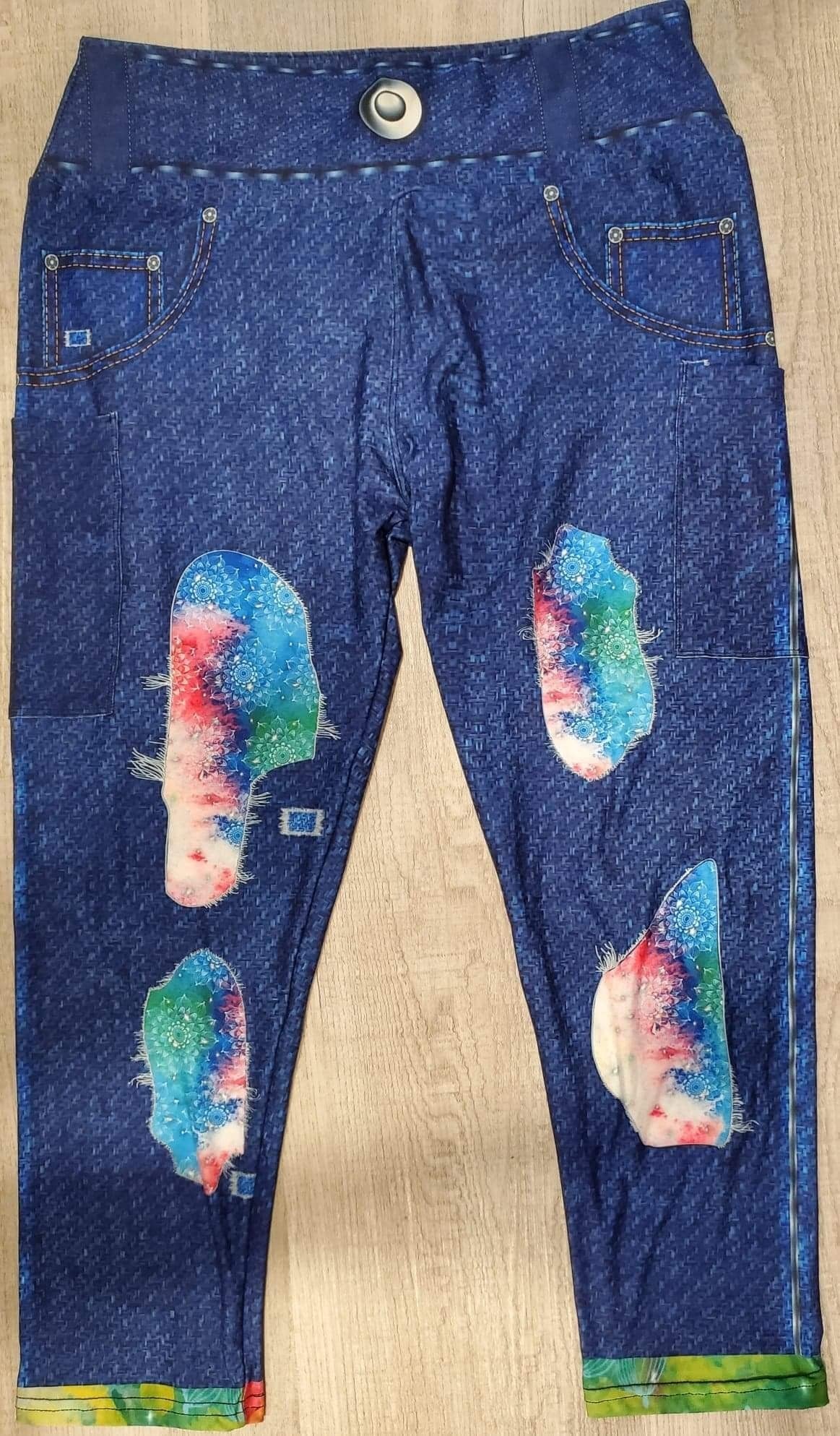 Denim Print Jeggings CAPRI Mandalas Peek a Boo. High Waist, Super Soft and Stretchy!