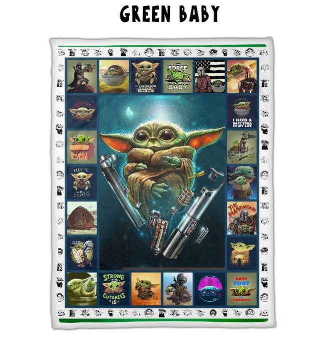 Custom Made Grogu Baby Yoda, Sherpa Fleece Blanket, 5 ft x 6.5 ft