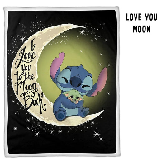 Stitch (Lilo & Stitch) Custom Blanket "I love you to the moon and back" Sherpa and Minky