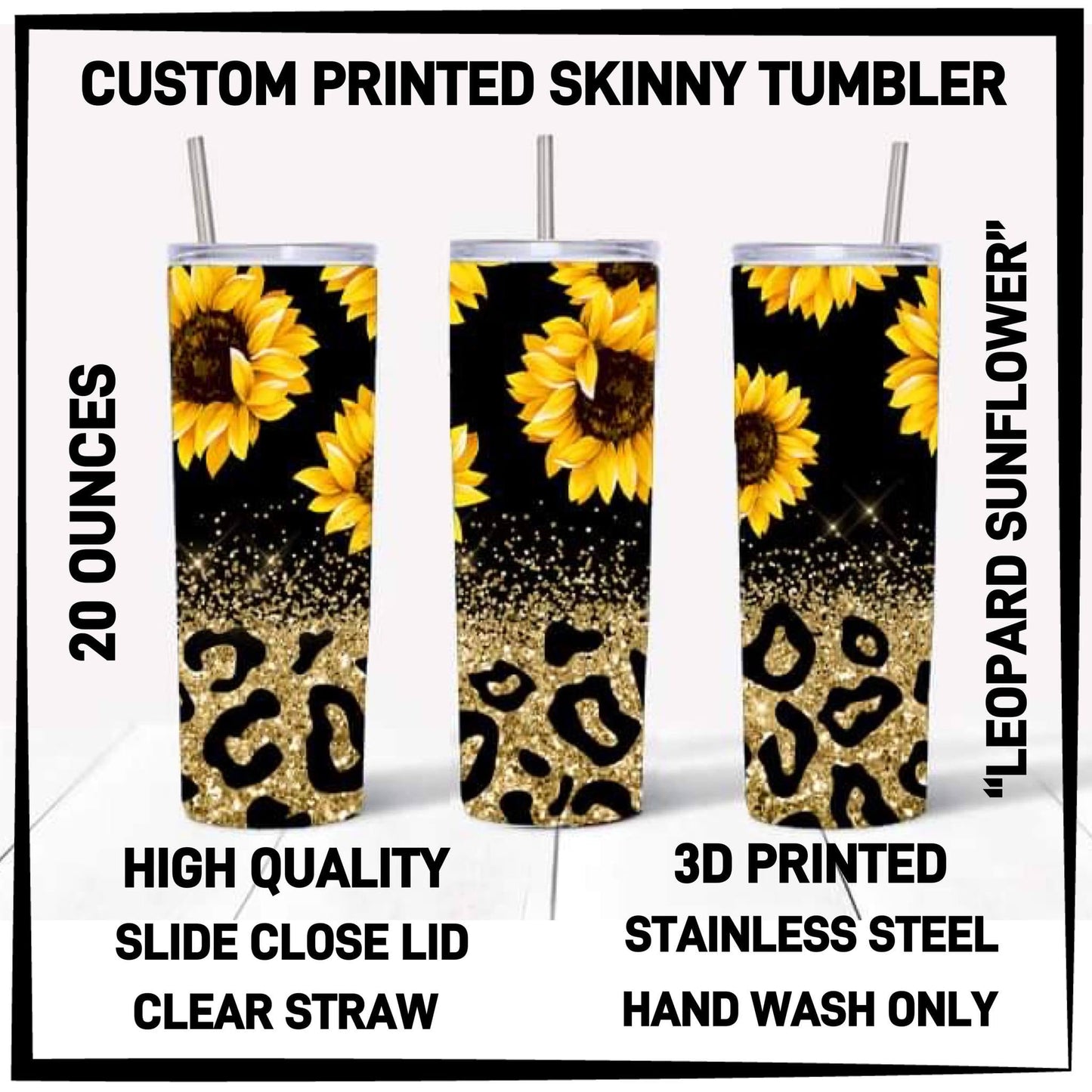 Variety of Custom Tumblers, Stainless Steal 20 oz. Clear Slide Close Lid, Clear Straw for Optional Use.