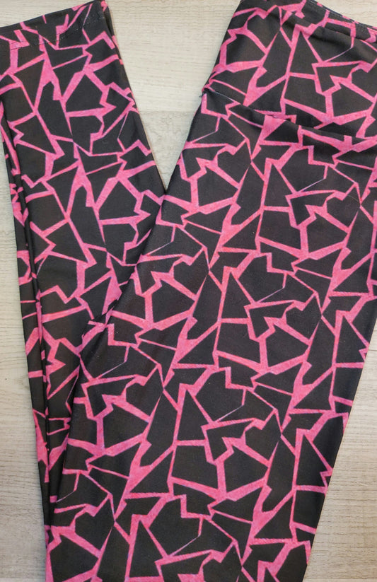 LAST PAIR LEFT OS, Pink Deco Leggings. Hyper Stretch and softness! Yoga Band.