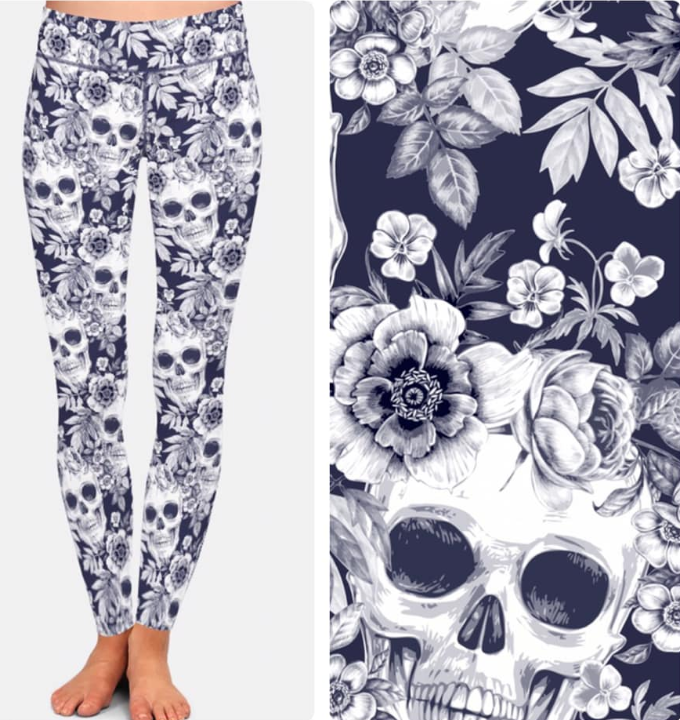 Grey and White Skull Leggings, Yoga Band