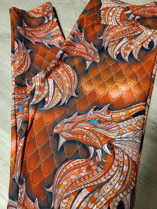 Beautiful Detailed Red Dragon Leggings. Hyper Stretch and softness! Yoga Band.