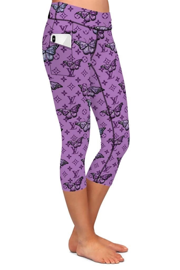 LV Butterflies Designer Capri With pockets. High Waist, Extra Stretch and Softness.