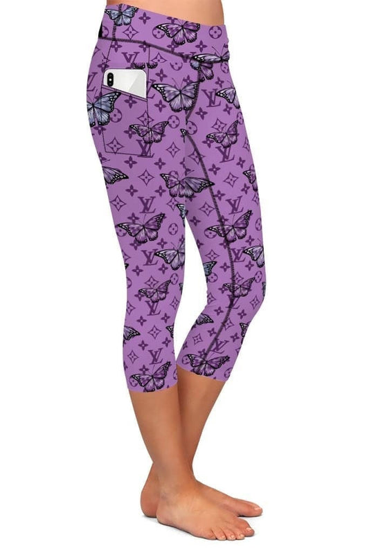 LV Butterflies Designer Capri With pockets. High Waist, Extra Stretch and Softness.