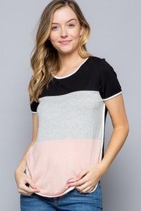 Color Block Top with White Trim and Round Hem. Soft. RUNS SMALL Size 1 Up if Plus  Size.