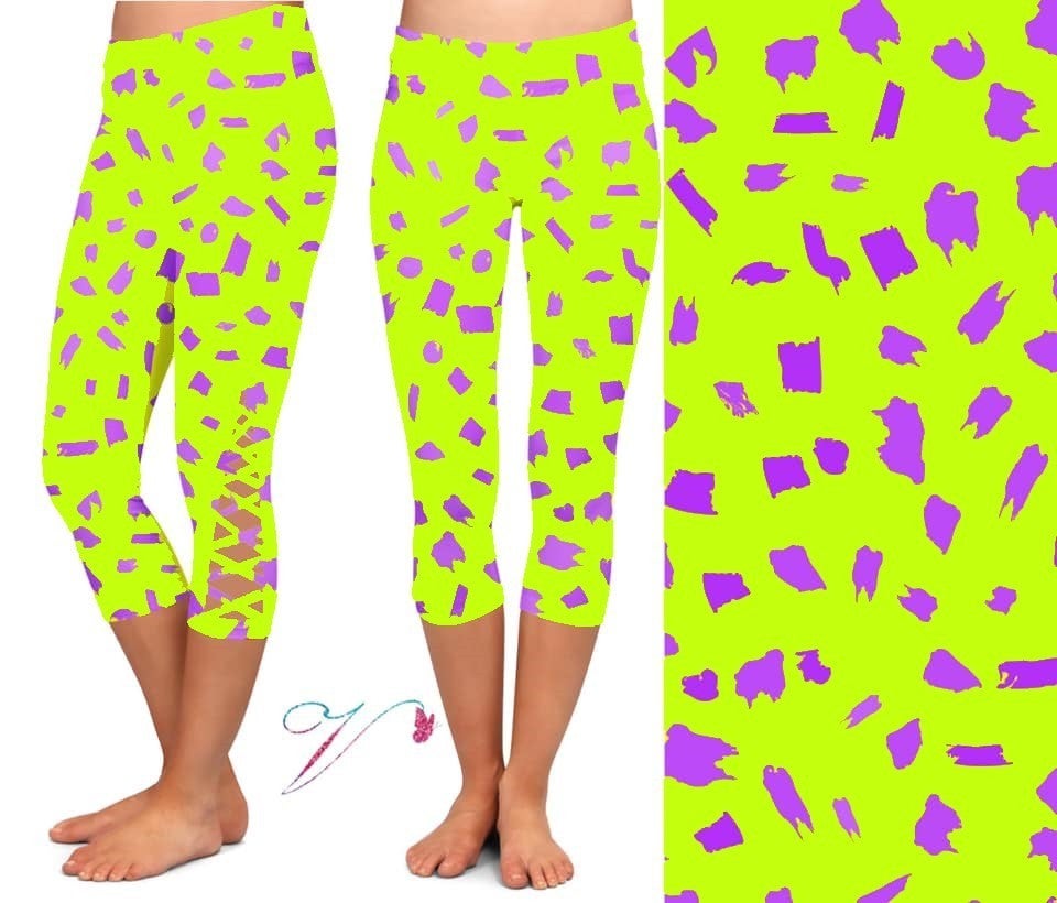 Neon Yellow/Green & Purple Criss Cross CAPRI with Pockets
