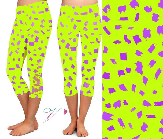 Neon Yellow/Green & Purple Criss Cross CAPRI with Pockets