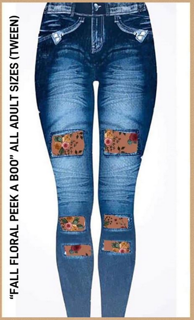Floral Peek a Boo Fall Floral Denim Jeggings