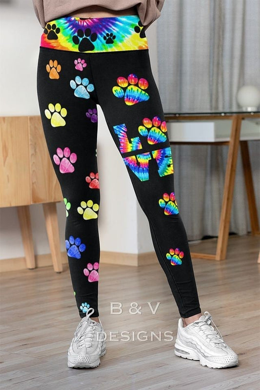 Dog Lovers! Paws, Love and Tie Dye! Such a pretty color contrast! Designer Leggings