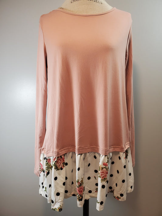 Long Sleeve, Floral/Polka Dot Ruffle Bottom. SOFT & STRETCHY!