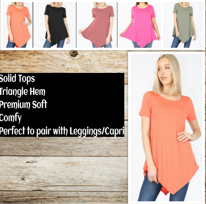Premium Soft & Stretchy Fabric Boat Neck Solid Triangle  Shark Bite Hem Top.