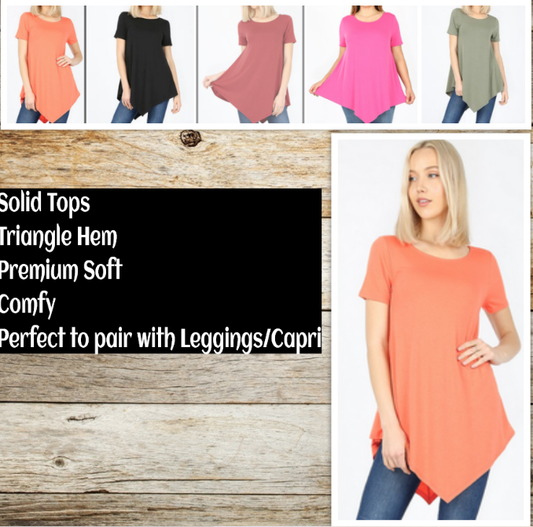 Premium Soft & Stretchy Fabric Boat Neck Solid Triangle  Shark Bite Hem Top.