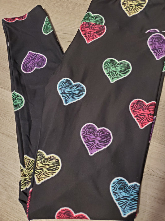 Colorful Zebra Print /Heart Shaped Leggings. High Waist, Super Soft and Stretchy!