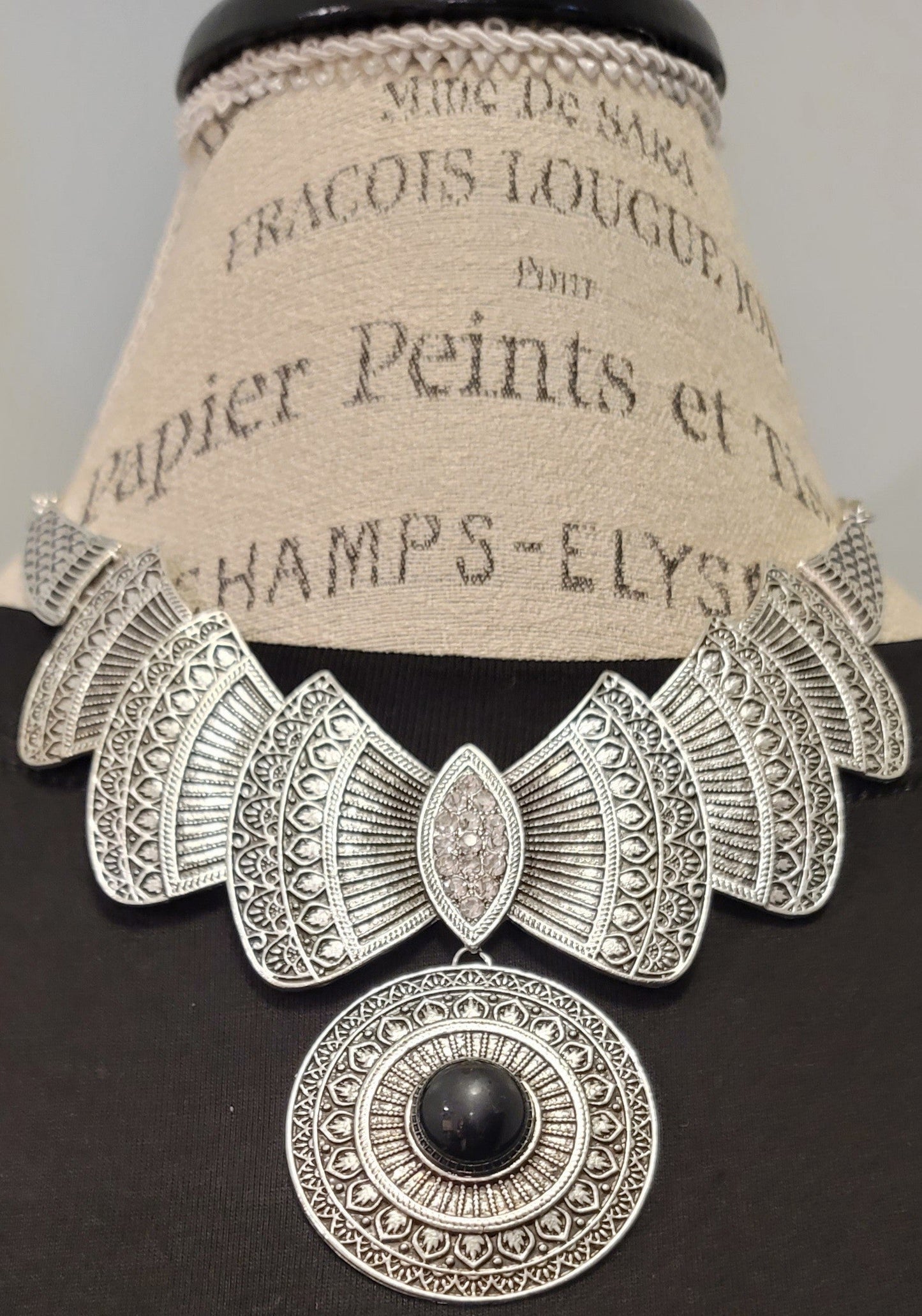 Statement Short Silvertone Necklace & Earring Set