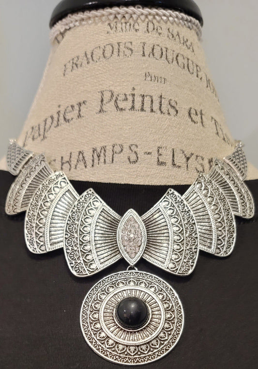 Statement Short Silvertone Necklace & Earring Set