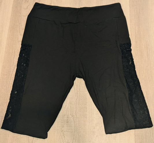 Solid Black Side Lace Knee-Length Shorts, Extra Soft, Yoga Band