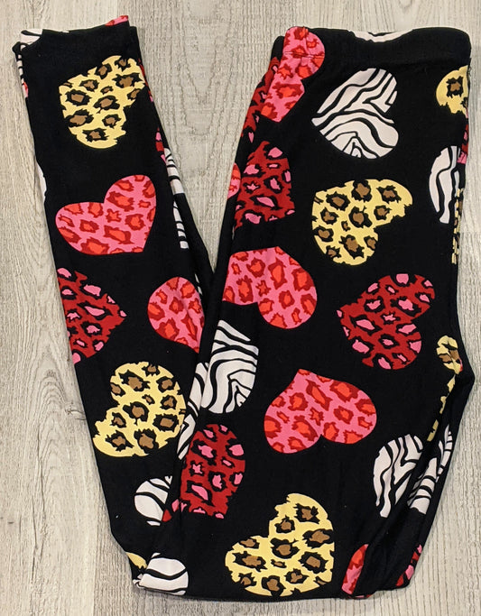 Animal Print Hearts Leggings, Extremely Soft, Hyper Stretch, Elastic Band