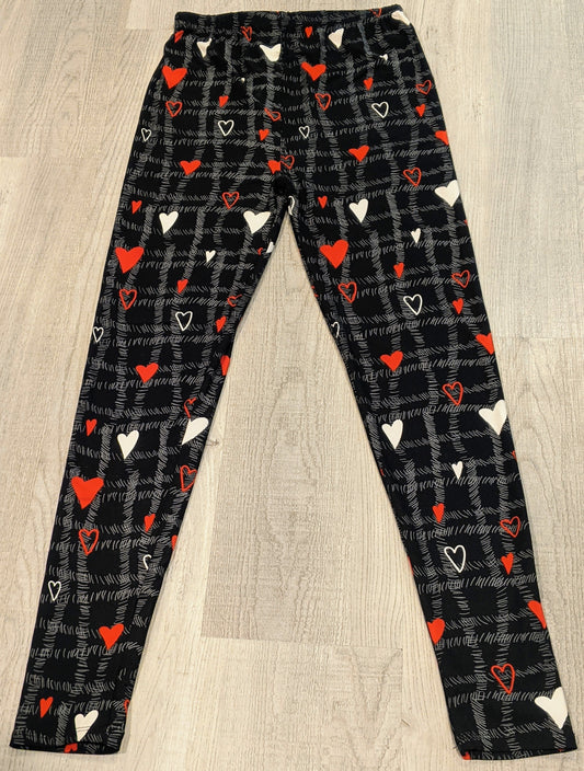 Red & White Hearts Black Plaid Background, Extremely Soft, Hyper Stretch, Elastic Band