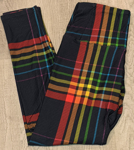 Rainbow Plaid Conceal Carry Leggings, Extra Soft, Yoga Band