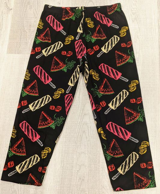 Summer Treats Black Background Capri, Extremely Soft, Elastic Band