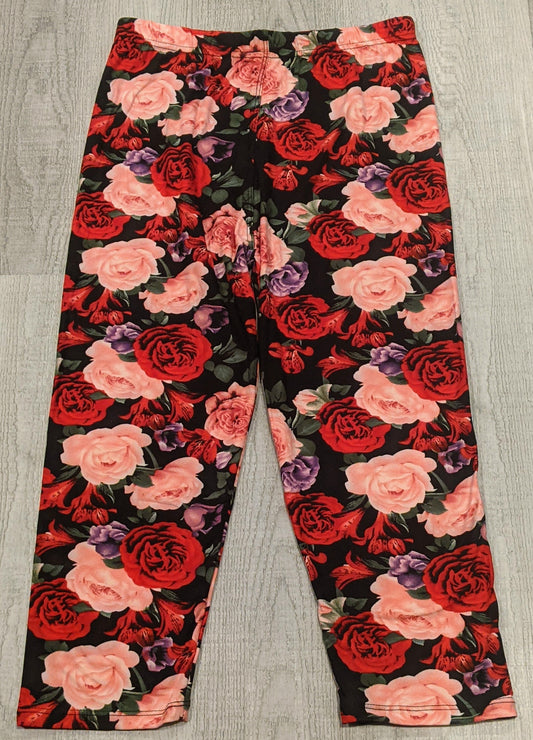 Pink & Red Rose Capri, Extremely Soft, Elastic Band